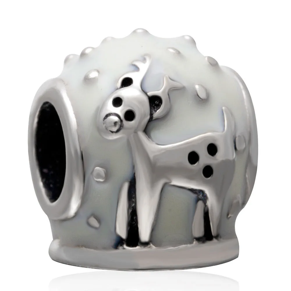 Подходят Пандора браслеты белая эмаль олень амулеты бусины Аутентичные 925 пробы