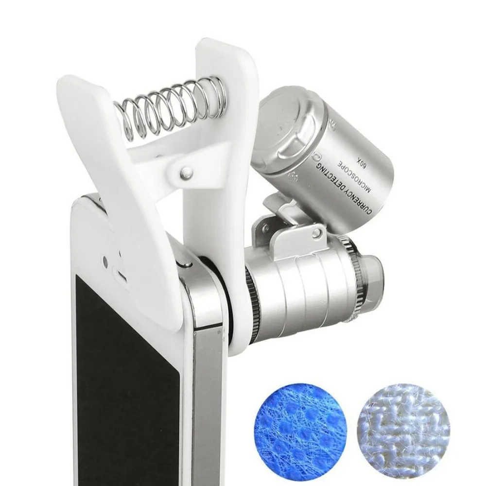 60x Zoom Microscope Magnifier Clip Type Clip-on Micro Lens for Universal Smartphones Silver | Электроника