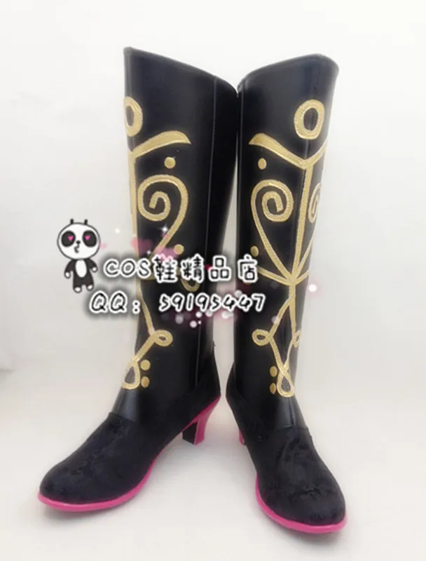 Snow Queen Princess Anna Black Girls Long Cosplay Boots Shoe