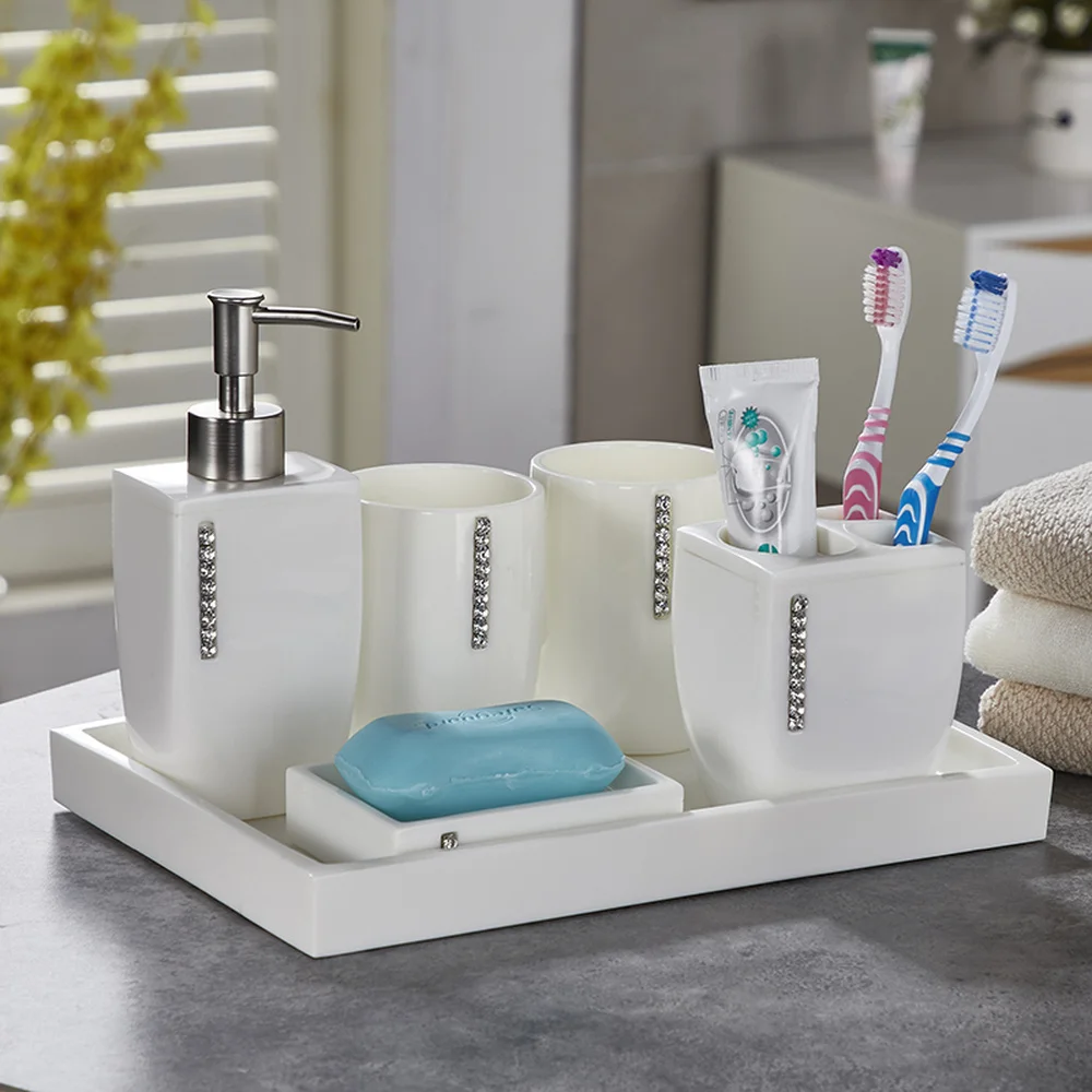 

Five-piece bathroom set European minimalist modern wash cup toothbrush holder with tray wash set Bathroom supplies LO723223