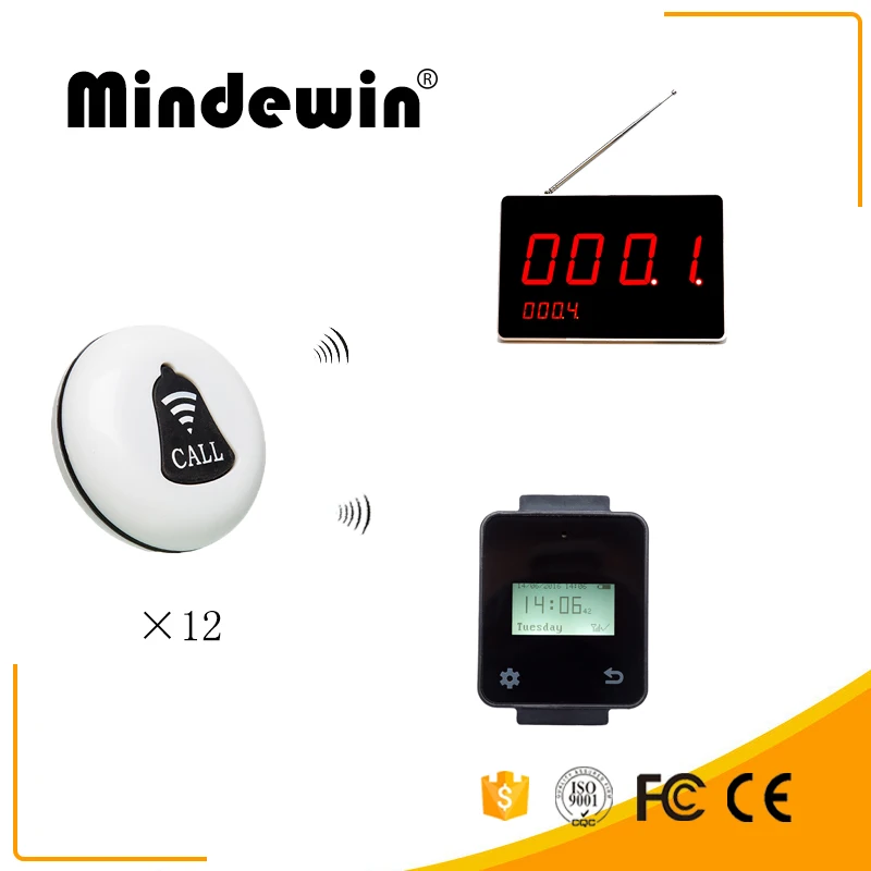 Mindewin 12 шт. передатчик вызова кнопка часы получить ресторан пейджер Беспроводная