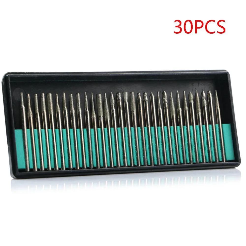 

30pcs Diamond Burr Glass Drill Bits for glass, marble, rock or jewelry Engraving Rotary Tool Set 3mm Shank