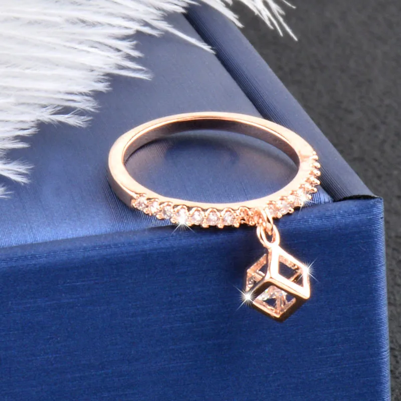 cube-rose gold Серьги sinleery пустой кубик кристалл внутри кулон кольца женские Кристалл для девушки мяч падение Мода кольцо SSH - Цвет основного камня: cube-rose gold