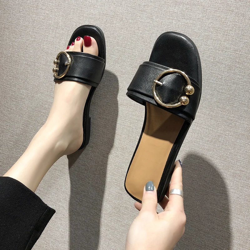 2020 летние женские шлепанцы Тапочки из искусственной кожи с пряжкой Женские на