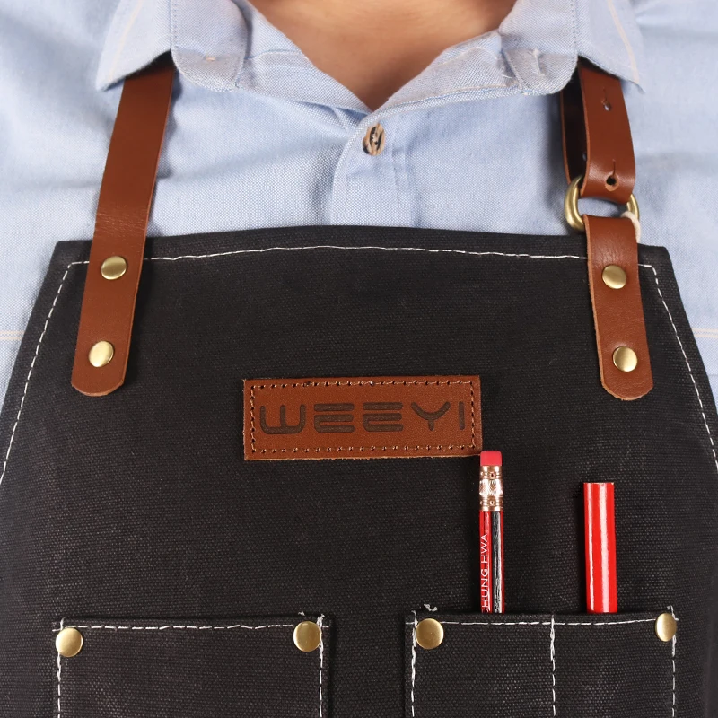 WEEYI женский и мужской парикмахерский фартук с кожаным ремешком вощеный холщовый
