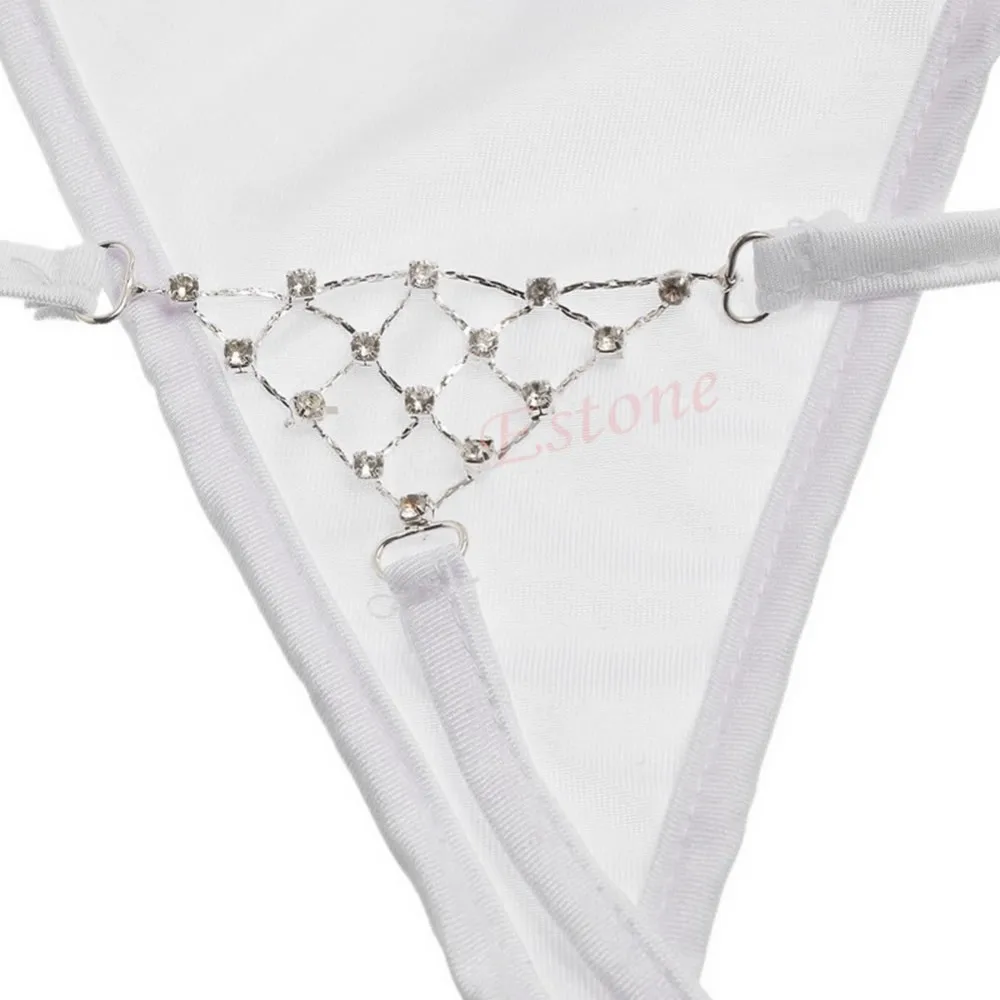 Сексуальное Белое Женское нижнее белье, стразы, трусики, стринги, Эротические стринги с t-образной спинкой