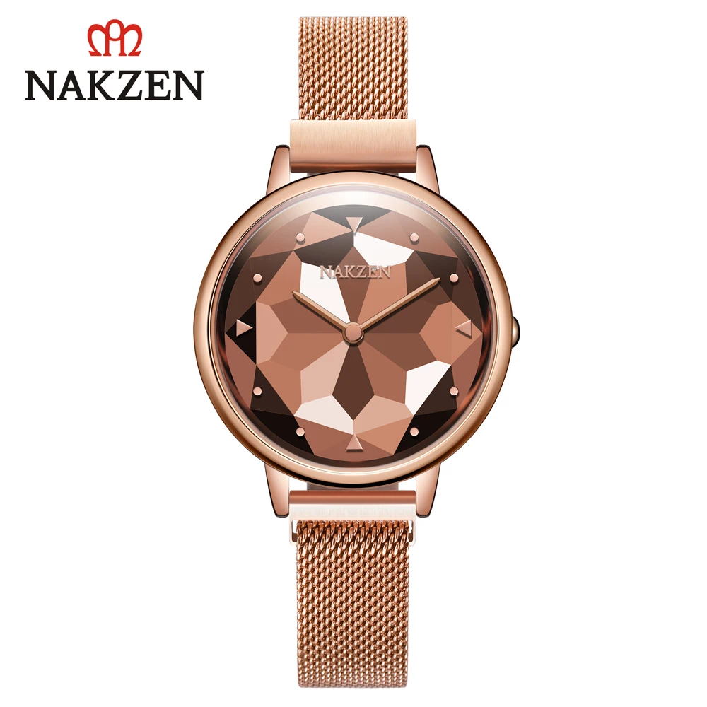 NAKZEN брендовые сетчатые Красные кварцевые женские часы Японский часовой механизм