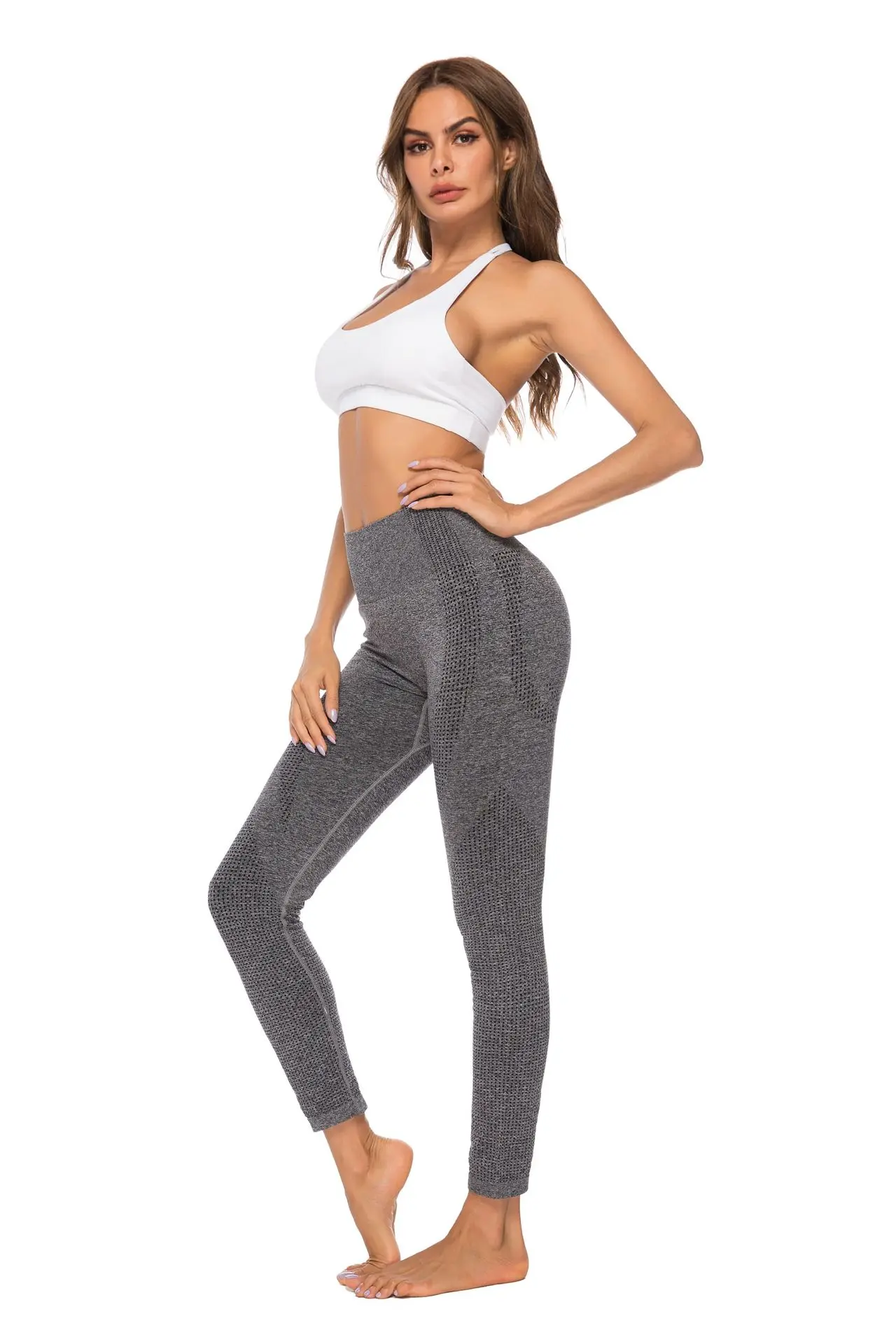 Высокая талия без трусов Фитнес Спорт обтягивающие бег dri fit Бесшовные Леггинсы для женщин Йога Брюки