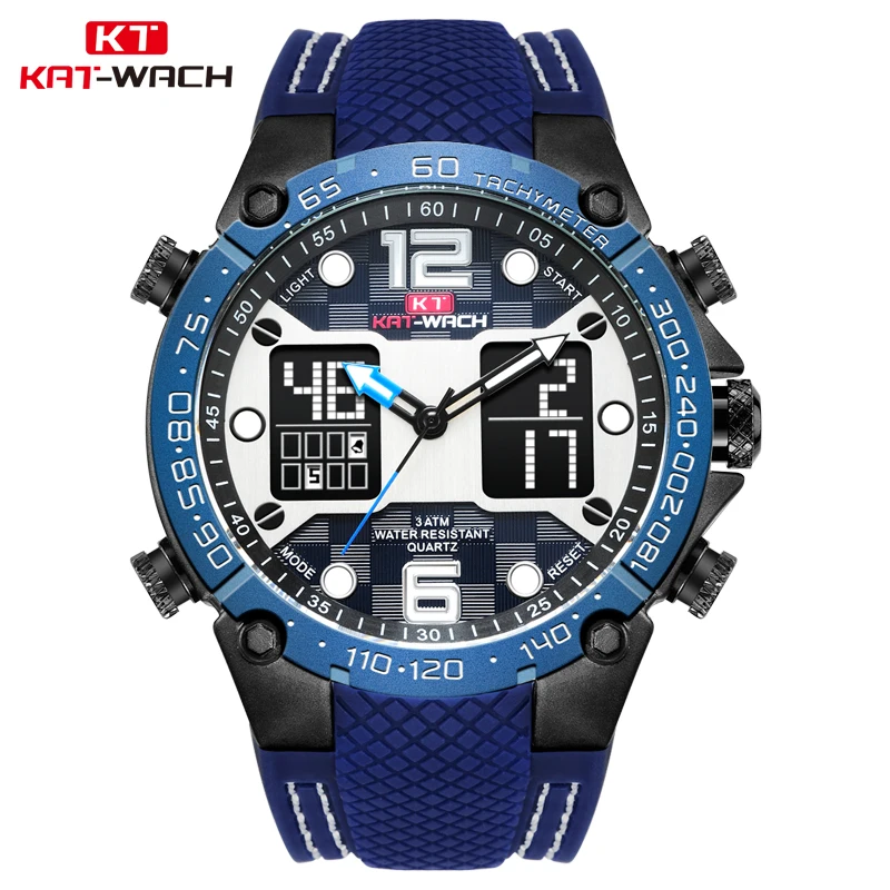 KAT-WACH новые модные спортивные часы Для мужчин Dual Time Дисплей световой рук и