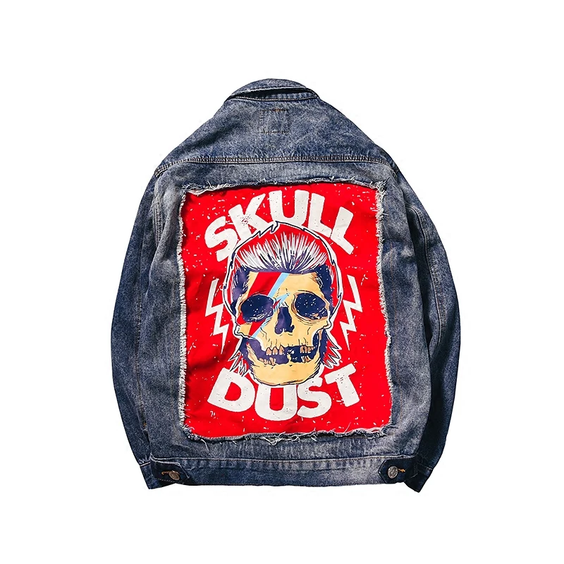 Уличная Повседневная мужская куртка в стиле рок джинсовая с черепом винтажном