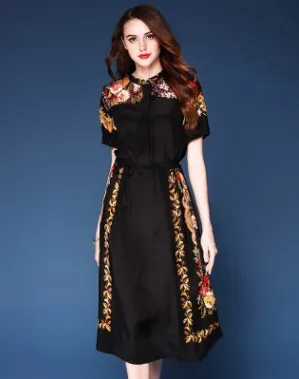 2018 summer new style women's clothing European and American back ancient printing heavy silk blouse mulberry |