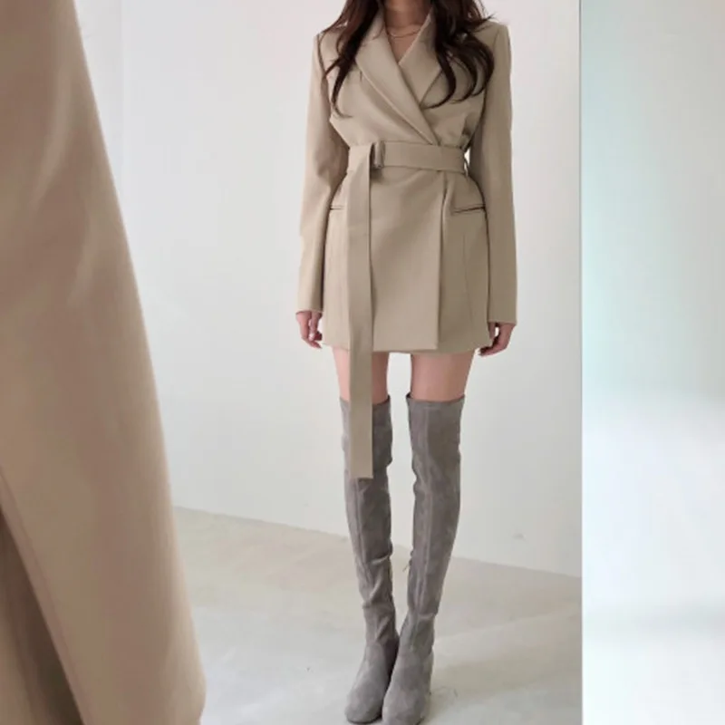 Для женщин блейзер 2019 Новый опоясанный работы Офисные женские туфли костюм