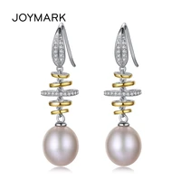 joymark luxury 925 sterling silver zircon pave 10 11mm natural pearl hook drop earrings wedding jewelry for bride jpse013