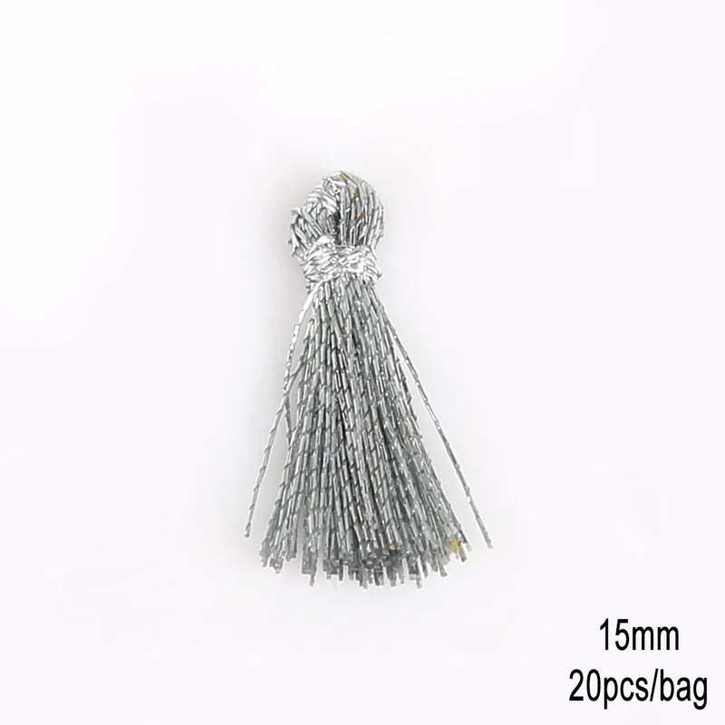 15mm Silver 20 шт Разноцветные Мини кисточки бахрома кулон DIY 15 мм 20 мм вечерние шнуры кисточка отделка одежды шторы украшения кисточки кружево - Цвет: 15mm Silver