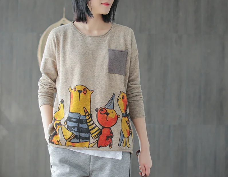 Autumn Winter Sweater Fashion Loose Character Tops O-Neck Mori girl Blended 2018 Female Casual | Женская одежда