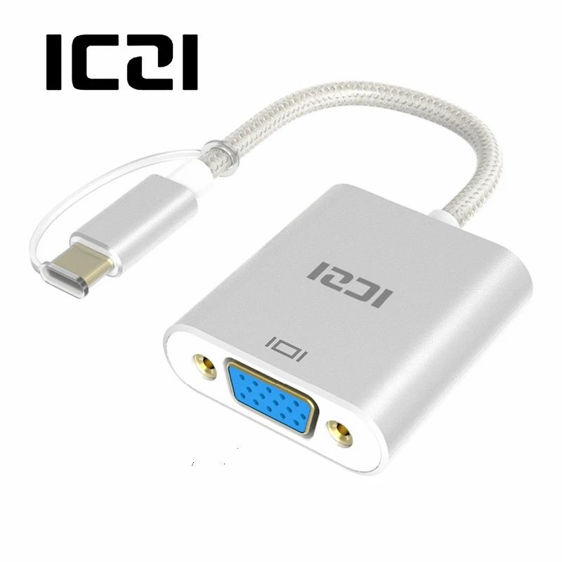 ICZI type C (USB 3 1 и Thunderbolt порта совместимый) USB адаптер VGA 1080P АЛЮМИНИЕВЫЙ корпусный