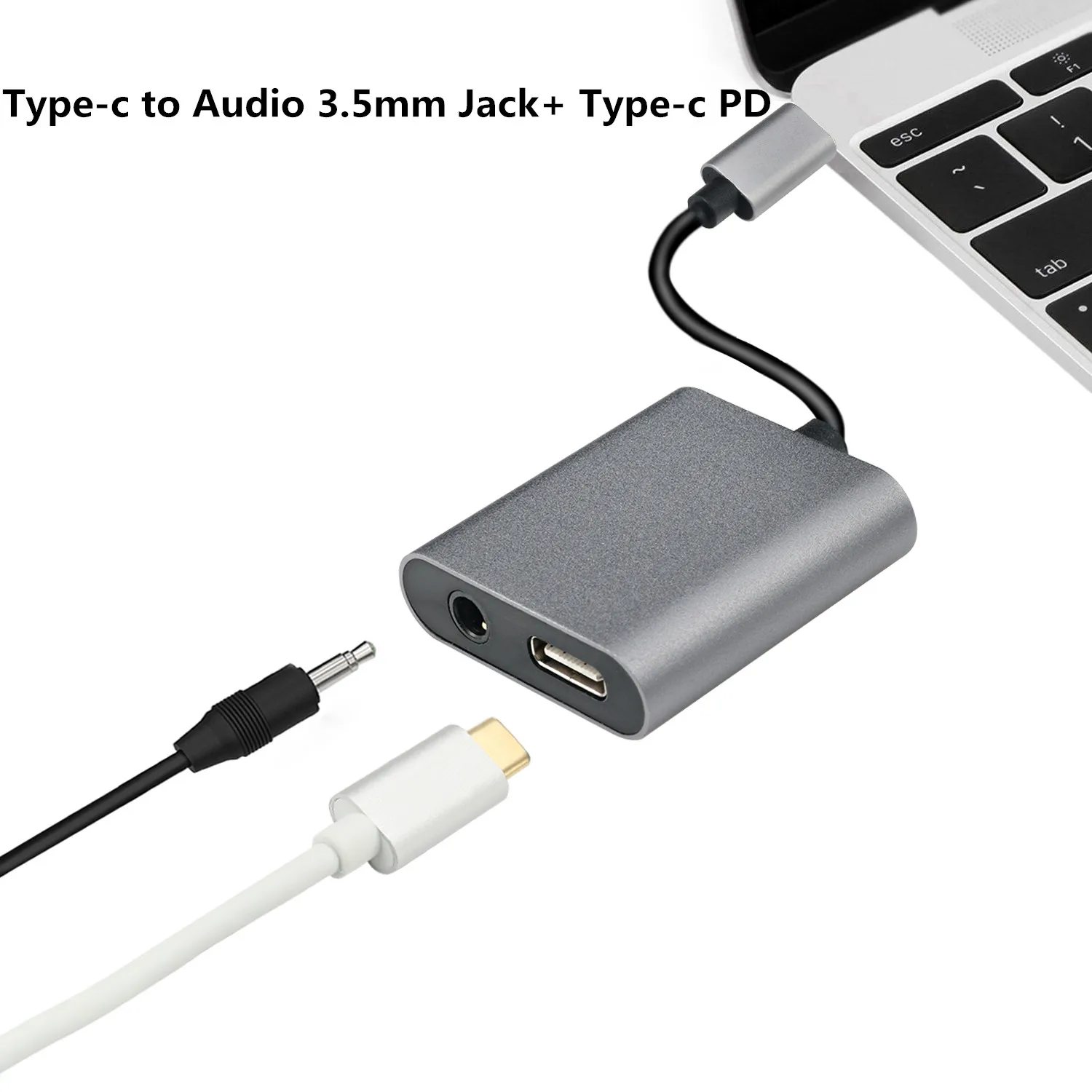 Type-C/USB-C Headphone Adapter Type c/USB c to 3.5mm Headphone Aux Audio and USB-C Power Delivery Charger Support