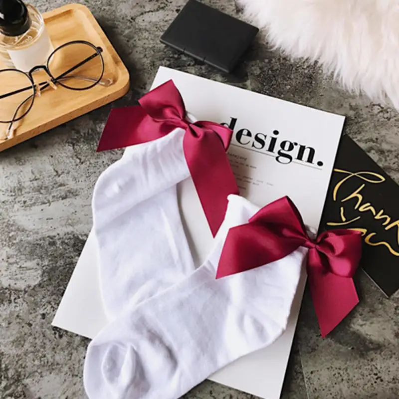 Носки женские Харадзюку хлопчатобумажные носки с милым бантиком осень лето