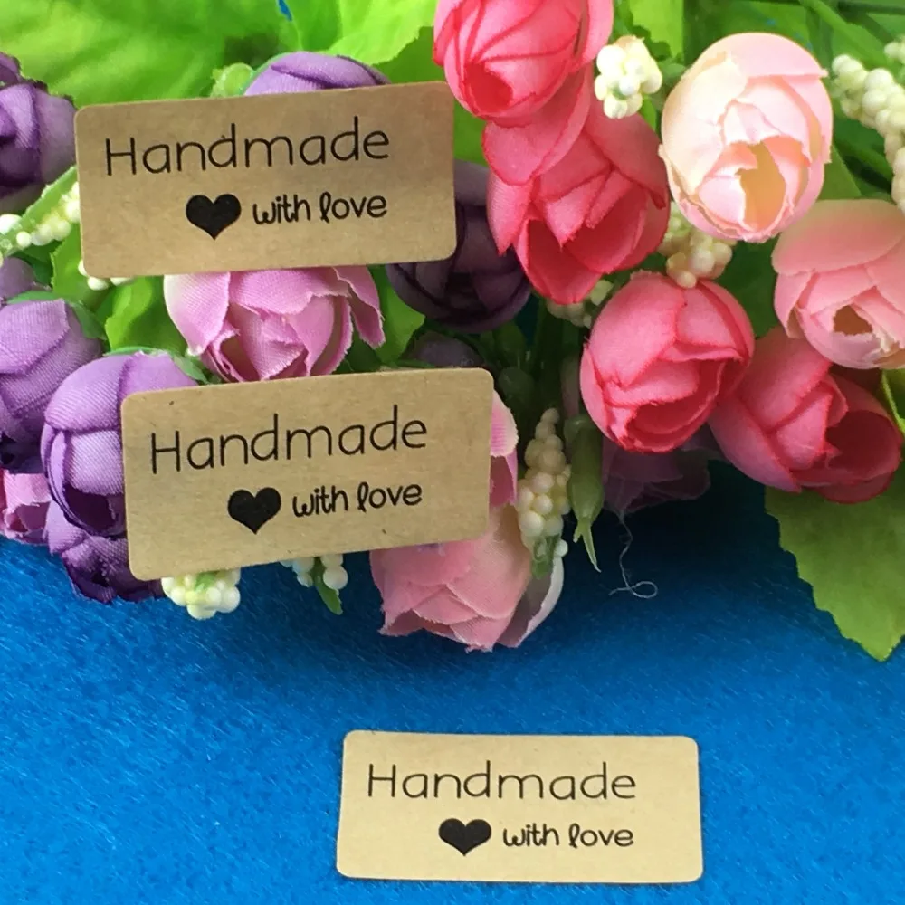 Наклейки ручной работы с надписью Handmade with love 500 шт. 4 х2 см бумажные самоклеящиеся