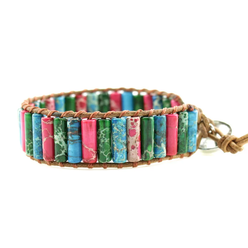 Bohemia Women Bracelets Bangles Vintage Leather Wrap Bracelet Handmade Emperor Stone Beaded Fashion Cuff DC05 | Украшения и