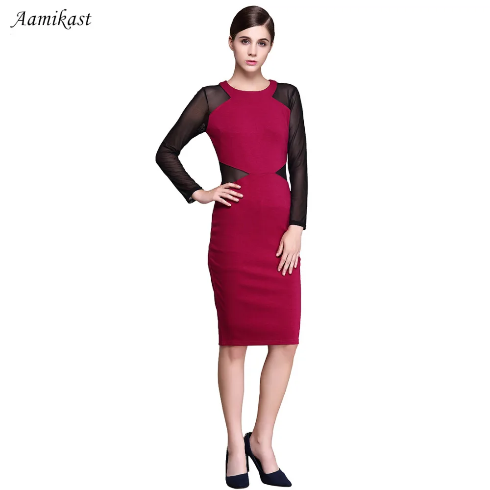 Женское Сетчатое платье AAMIKAST офисный комбинезон с круглым вырезом миди большого