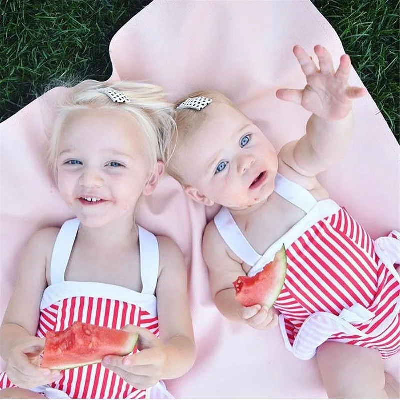 2017 Детский купальник в полоску с бантом бикини Цельный для девочек купальный