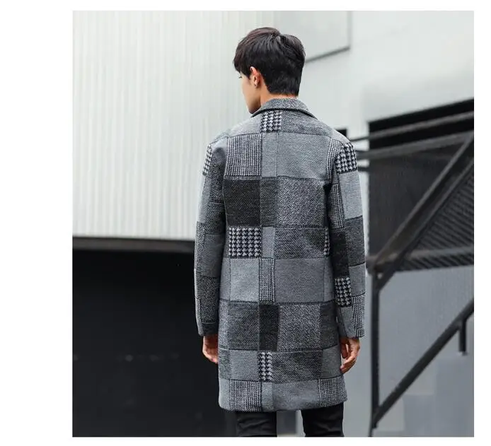 Осенние и зимние мужские куртки и пальто Casaco Masculino, клетчатое пальто, мужское шерстяное пальто в Корейском стиле, мужская верхняя одежда