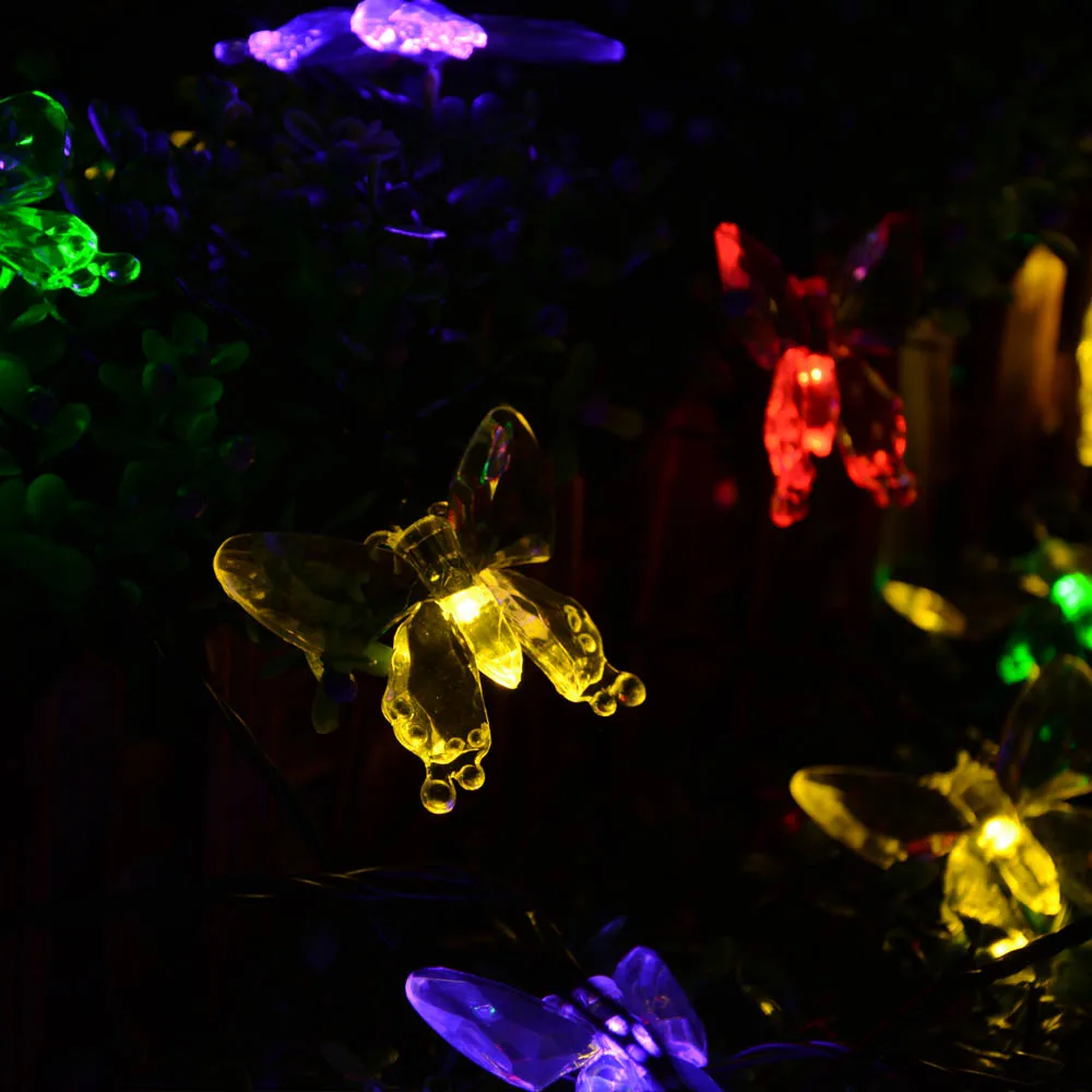 Солнечный лампы 6 м 30 светодиодный s Красочные бабочки гирлянда Фея Luces