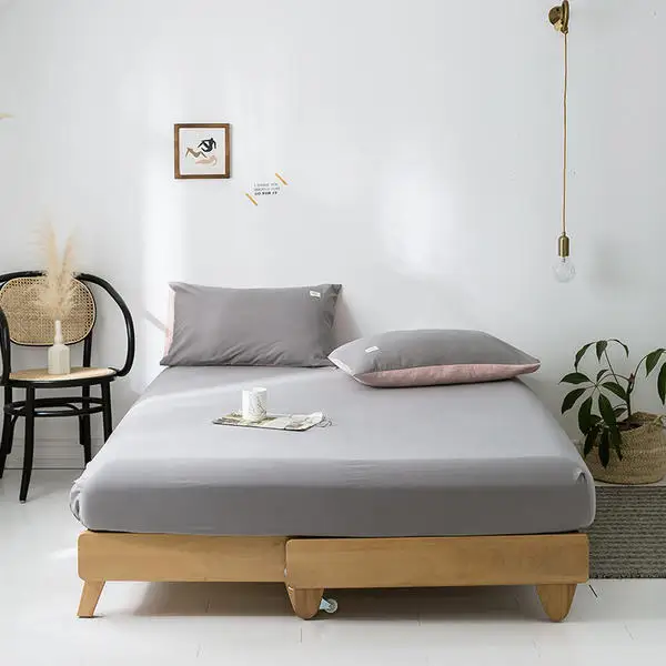 Quality Cotton Fitted Sheet Solid Color Bed Pillowcases Queen King Full Twin Size Bedsheet With Elastic 150*200/180*200cm | Дом и сад