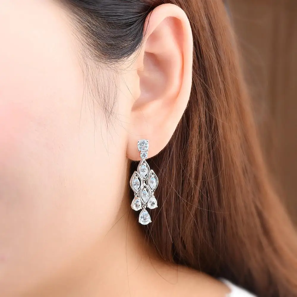 Hutang 7.30ct голубой топаз серьги-гвоздики натуральный драгоценный камень 925 пробы серебро изысканные Элегантные классические синие ювелирные изделия для женщин новые