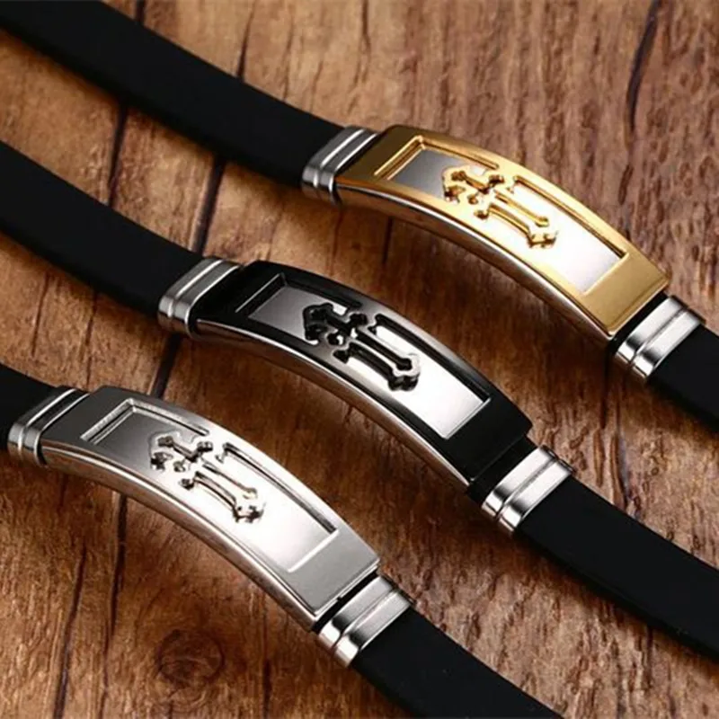 Крест титановая сталь бренд силиконовый браслет-обруч 3 вида цветов Мужской