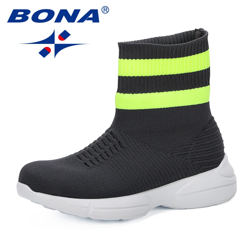 

BONA 2019 New Designer Children Flying Sneakers Girls High Top Socks Shoes Kids Breathable Soft Comfortable Trendy