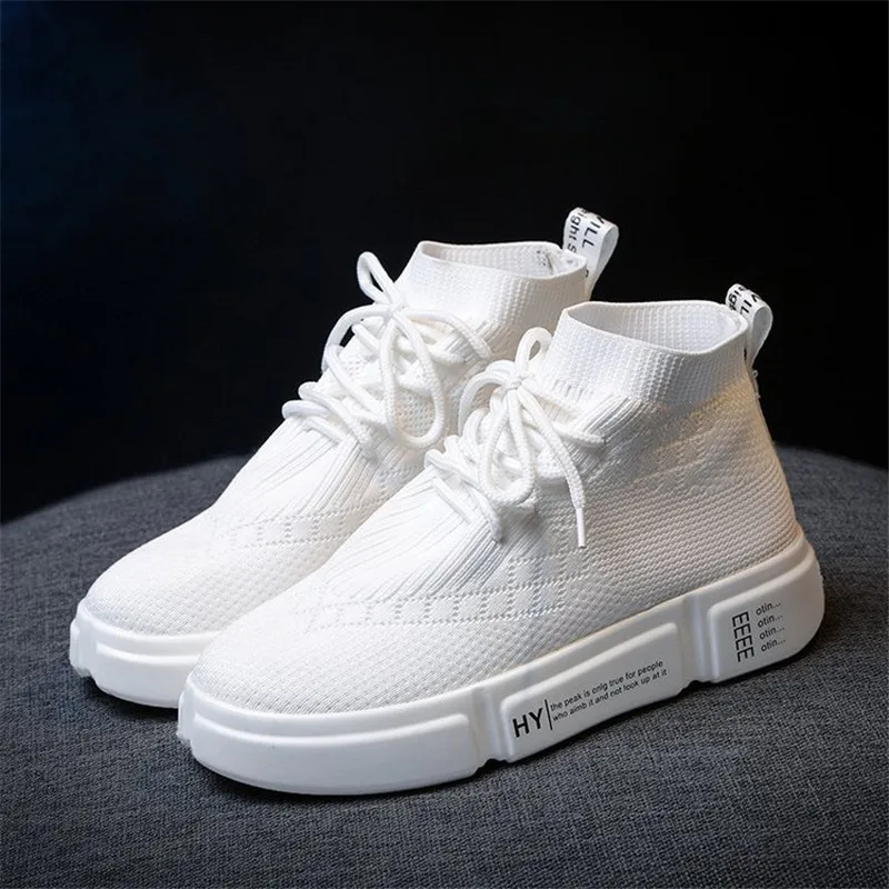 Новинка обувь на плоской подошве женские кроссовки Белая для тенниса с высоким