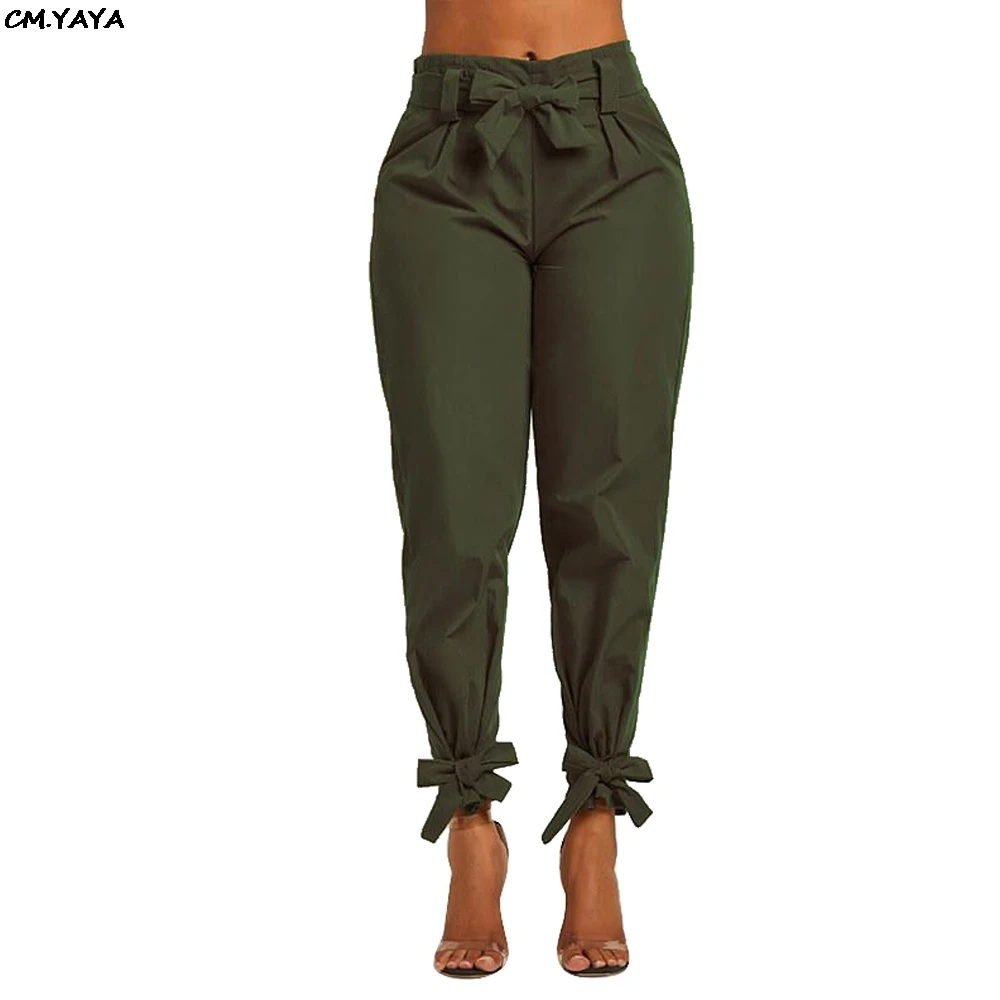 Женские узкие брюки с высокой талией винтажные длинные бантом и поясом 3 вида