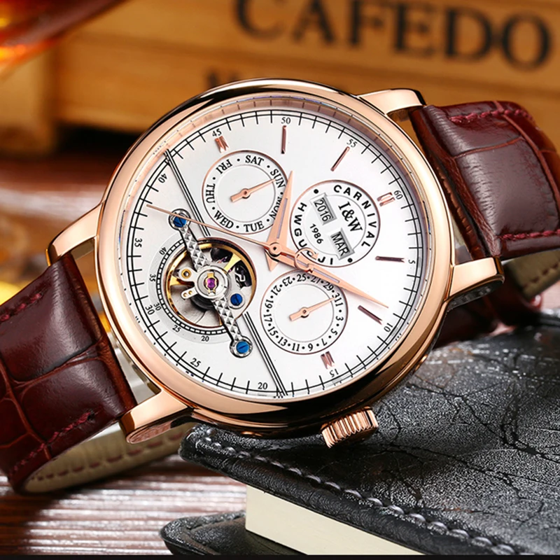 Часы мужские водонепроницаемые с кожаным ремешком и синим