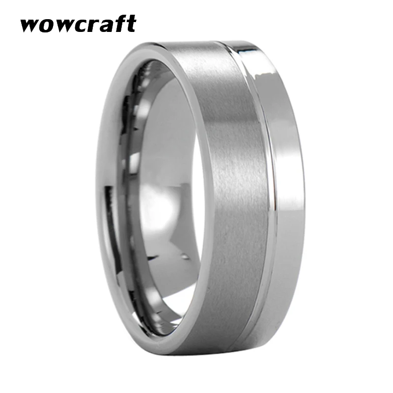 

8mm Pip Cut Polished Brushed Tungsten Carbide Wedding Band for Women and Men Engagement Ring Comfort Fit