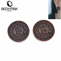 body punk burnished rose gold zodiac with steel plugs and flesh tunnel earrings for women fashion piercing body jewelry 14 size