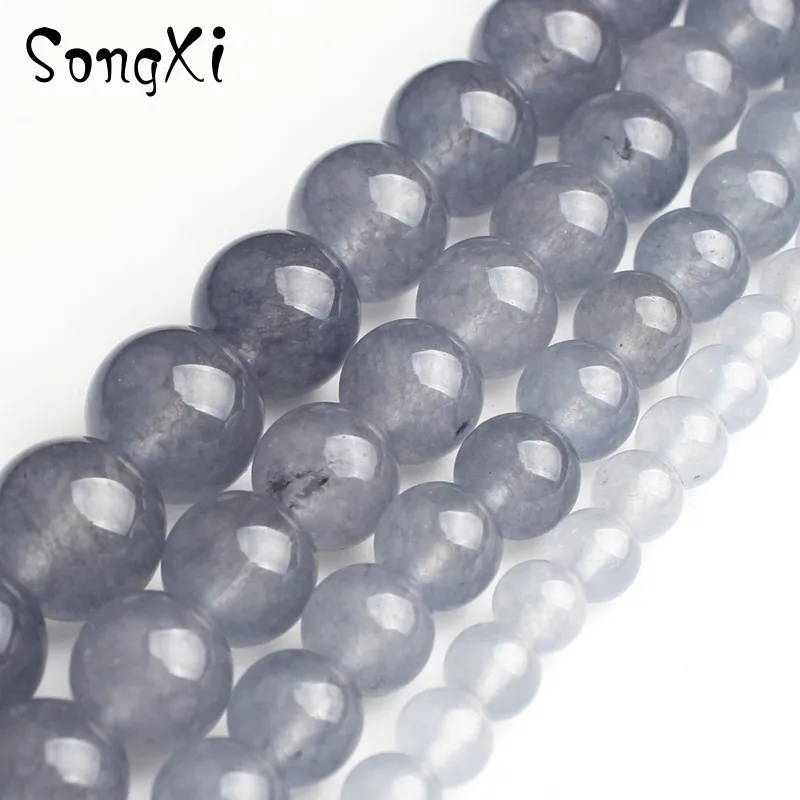 A+Natural Chalcedony Grey Jades Stone Beads For Jewelry Making Round DIY Bracelet Earrings Necklace Pick 6 8 10 12mm 15 Inches | Украшения