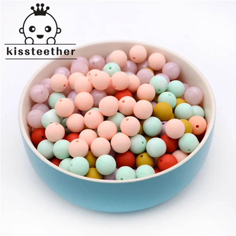 Cuentas redondas de silicona de grado alimenticio para beb&eacute;, abalorios de colores mixtos naturales de 0,47 "(12mm), juguetes para morder, collar/pulsera para beb&eacute; DIY-0