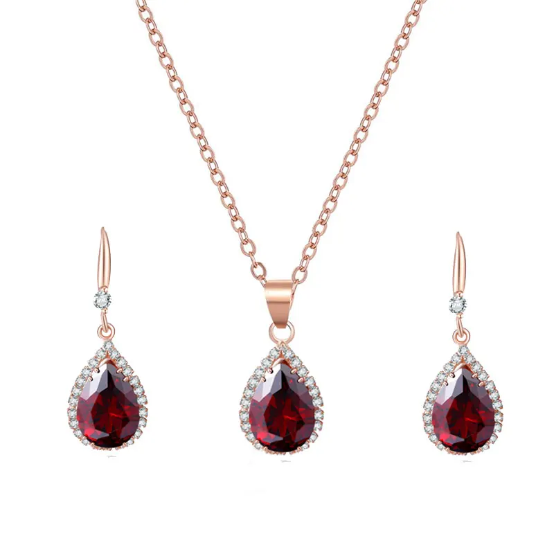 Gold Red Manxiuni, капли воды, кубический цирконий, Свадебные Ювелирные наборы, инкрустация, роскошный кристалл, свадебное ожерелье, серьги, набор, подарки для подружек невесты - Окраска металла: Gold Red