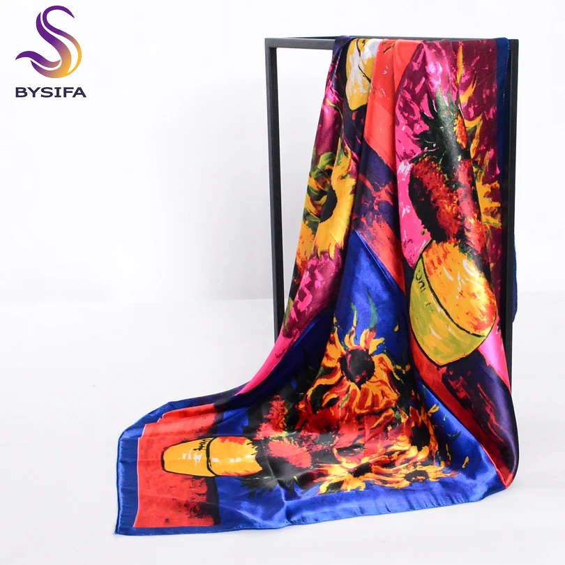 Весна [BYSIFA] квадратные шарфы с подсолнухами головной платок для женщин бренд Ван