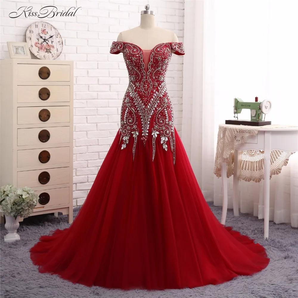 Вечерние платья с открытыми плечами длинное платье Русалочки кристаллами и