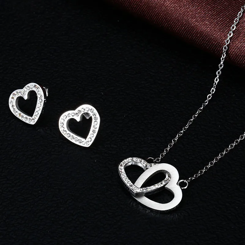 Silver RIR цепочка с двойным сердцем из нержавеющей стали, заполненная цепочкой, два двойных переплетенных близнецов, сердца, ювелирный набор, подарок для подруги - Окраска металла: Silver
