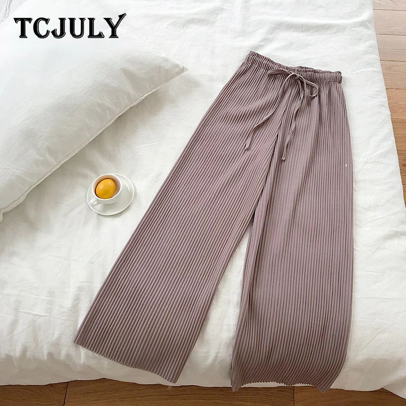 Женские свободные брюки TCJULY с высокой талией и шнурком Повседневные Дышащие