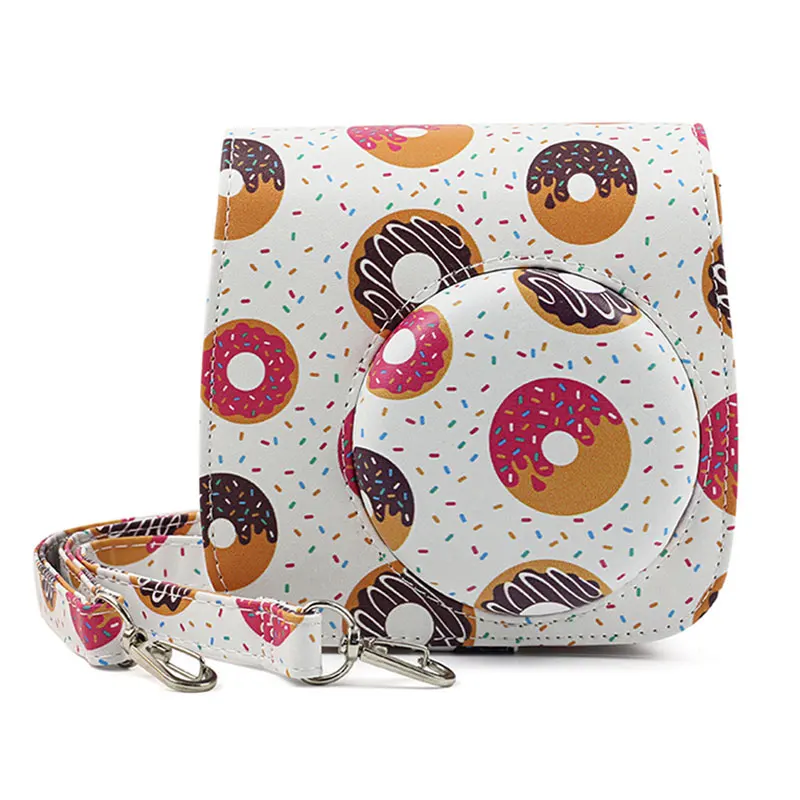 Donut Fujifilm Instax миниатюрная сумка под камеру CasePU кожаный чехол с плечевым ремнем для Instax Mini 9 Mini 8 8+ камеры мгновенной пленки - Цвет: Donut
