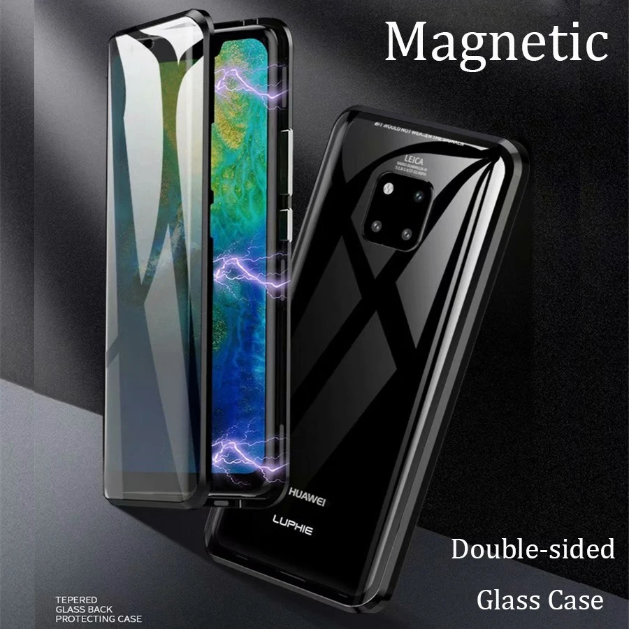 

For Huawei Mate 20 Pro Case 360 Front+Back double-sided Tempered Glass Case for Huawei P20 Pro Mate20 Pro Magnetic Metal Cover
