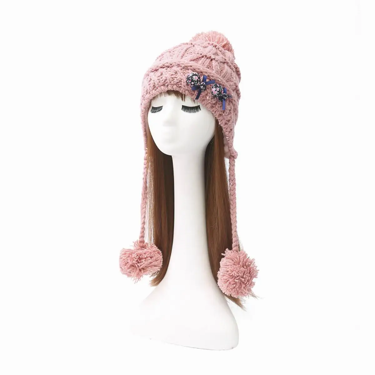 Теплые стильные женские трикотажные вязания шапочки зима помпоном hat Кепки |