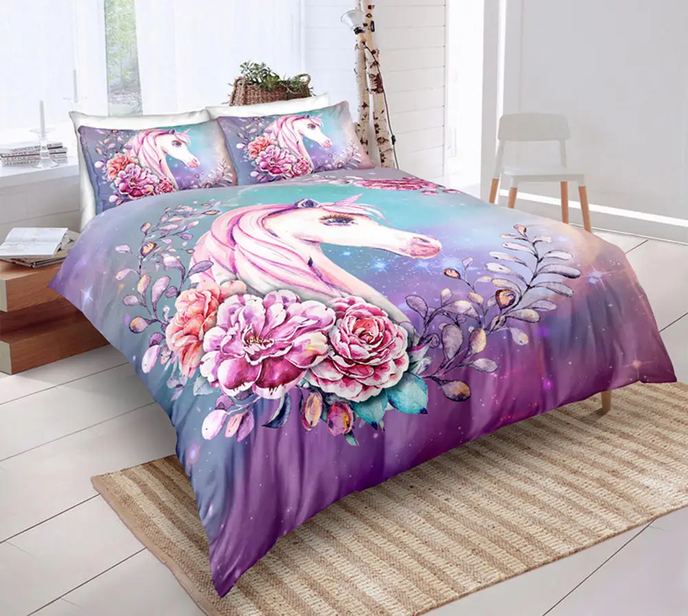 Thumbedding Dropship Shining Smile Unicorn Bedding Set 100% Microfiber Colorful 3D Duvet Cover Innovative Unique Design | Дом и сад
