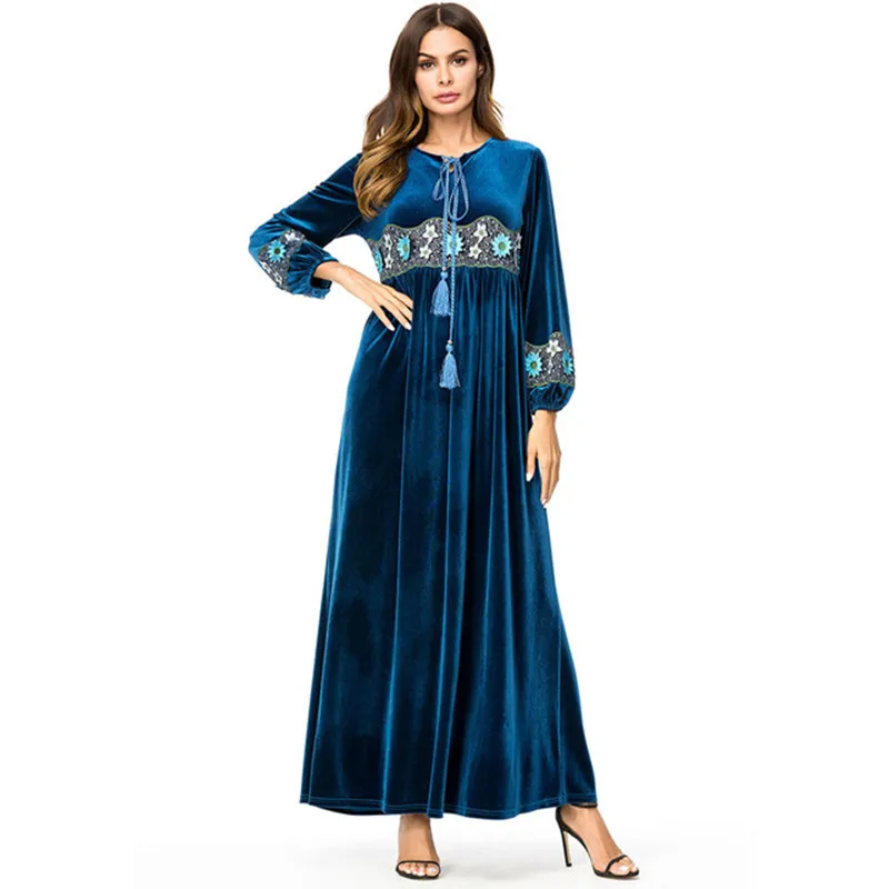 Vestidos кафтан арабский абайя Дубай бархат хиджаб с вышивкой мусульманское платье