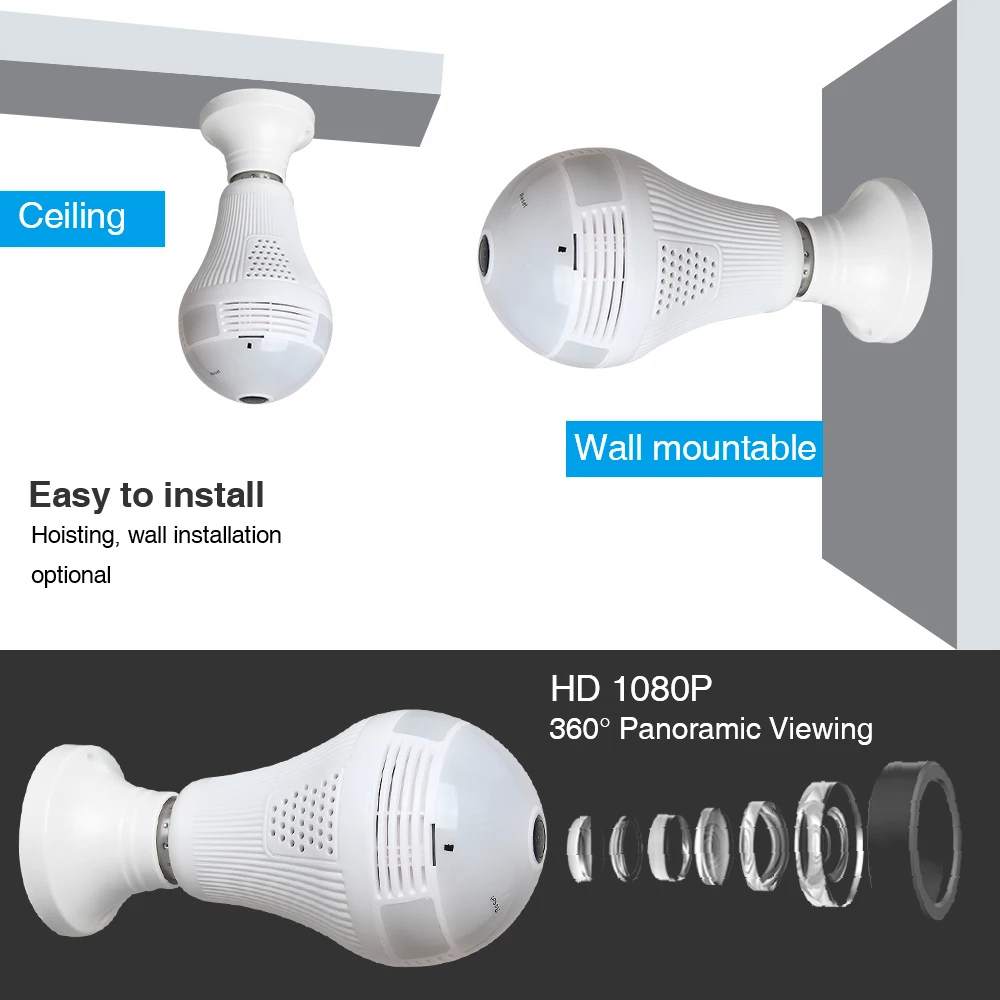 LOOSAFE камера для дома Wifi Дома Лампочки FishEye умный дом 3MP 360 градусов Беспроводной CCTV